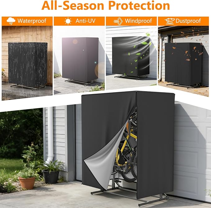 Vertical Bike Rack Cover,Fits 5-8 Bicycle Storage Rack,Bike Covers Outdoor Storage Waterproof,Dustproof Bicycle Cover,Black