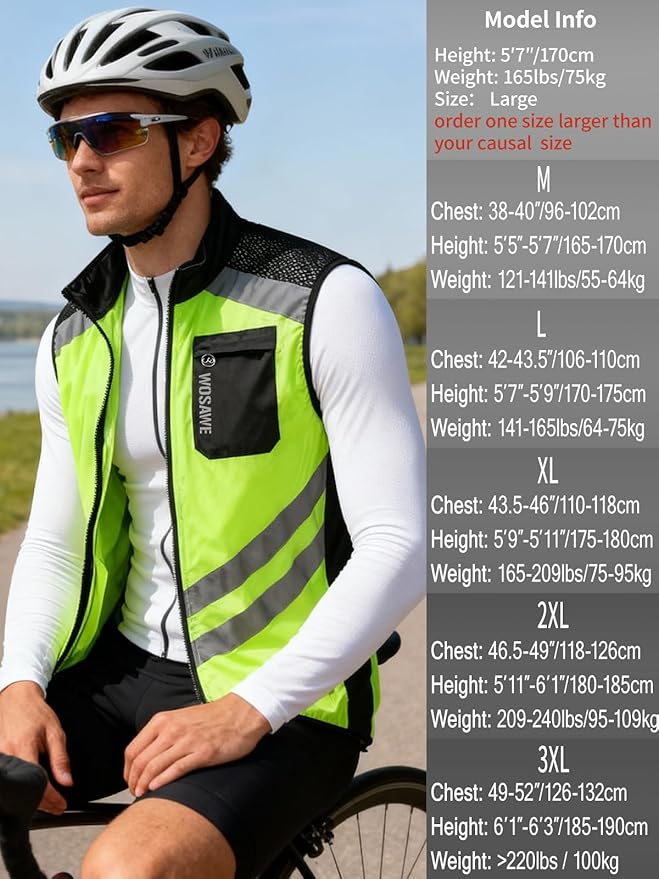 WOSAWE Men's High Visibility Cycling Wind Jacket Water Resistance Reflective Windbreaker
