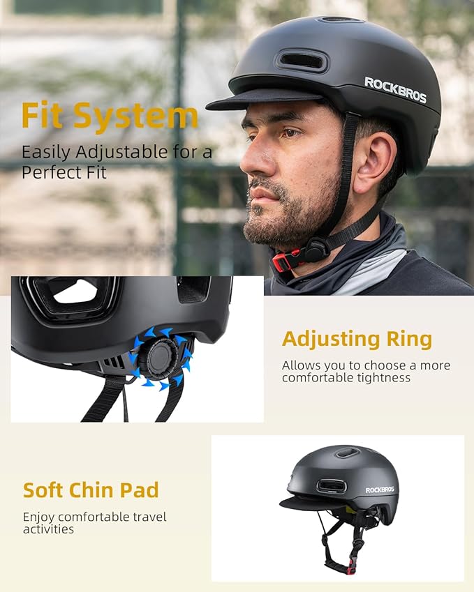 ROCKBROS Bike Helmet for Adults, Adjustable Cycling Helmet for Men & Women [CPSC Safety Certified] Bicycle Helmet for Commuting, Road Biking, Skating