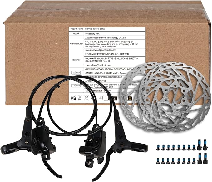 Bike Hydraulic Brakes Set, Front 750mm Rear 1600mm 2 Piston Kit with 160mm 6-Bolt Disc Brake Rotor, Aluminum Allloy Lever,Disc thickness 2.3 mm,Bracket, Calipers,fit MTB Mountain City Electric Bike