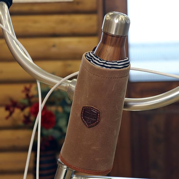 Tourbon Bike Handlebar Pouch Bicycle Water Bottle Drink Cup Holder - Canvas and Leather