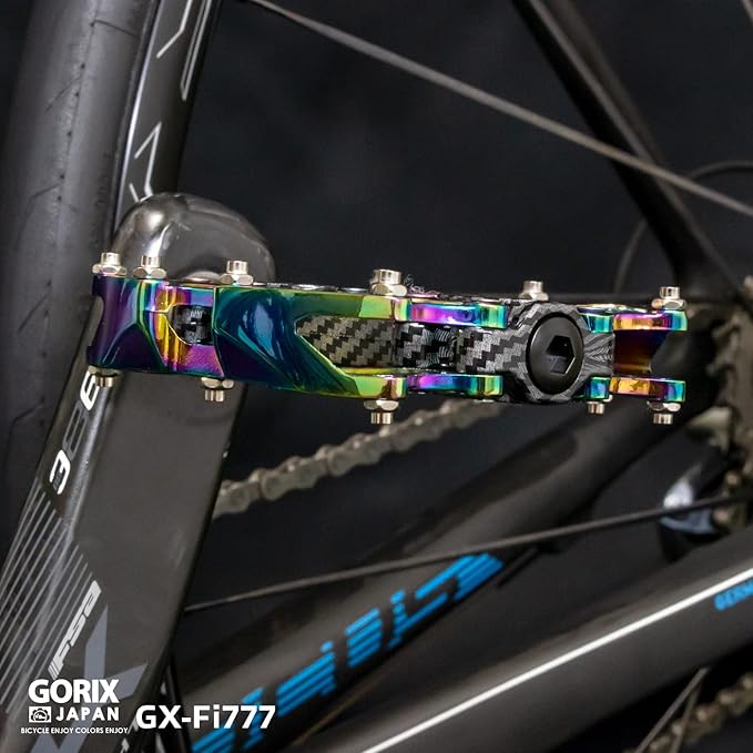 GORIX Bike Flat Pedals Wide CNC Lightweight with Non-Slip Pin Spike Oil Slick Road Mountain MTB Bicycle (GX-Fi777)