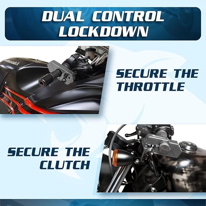 Motorcycle Grip Lock - Heavy Duty Brake/Handlebar/Throttle Security for Bikes, Scooters, Mopeds, or ATVs in Under 5 Seconds - Anti-Theft Device With Free Holster (Silver)