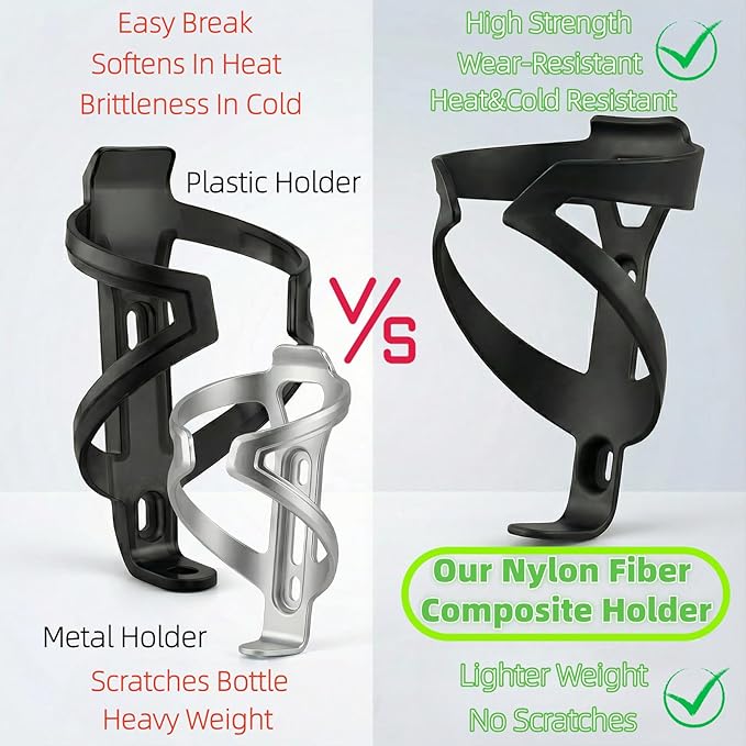 Bike Water Bottle Holder, Ultralight Nylon Fiber Bicycle Water Bottle Cage Black, 2Pack Cycling Drink Cage&Cup Holder with Screw, for Road, MTB Mountain, Ebike, Triathlon Bikes Frames (2PCS)