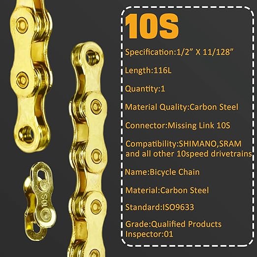 VERKSTAD 10 Speed Bike Chain, Bike Chain 1/2" x 11/128" 116 Links for Road Bike Mountain Bike Racing Cycling