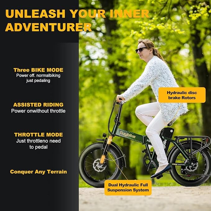 Auloor Folding Electric Bike for Adults,1000W Motor(1000W Peak),30MPH, 60Mile,48V 20AH Battery,20" Fat Tire Foldable Electric Bicycle,Commuter Beach Snow E-Bikes,7-Speed