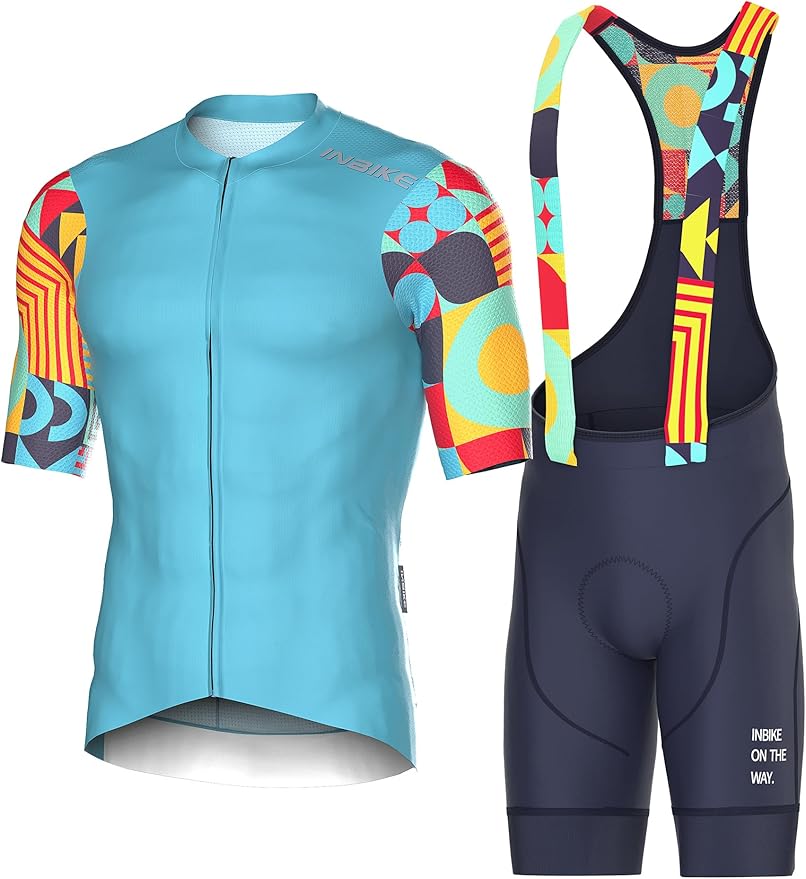 INBIKE Cycling Jersey Men Set Bib Shorts Set Breathable Bike Shirts Quick-Dry Bib Bicycle Jersey Biking Clothing Set