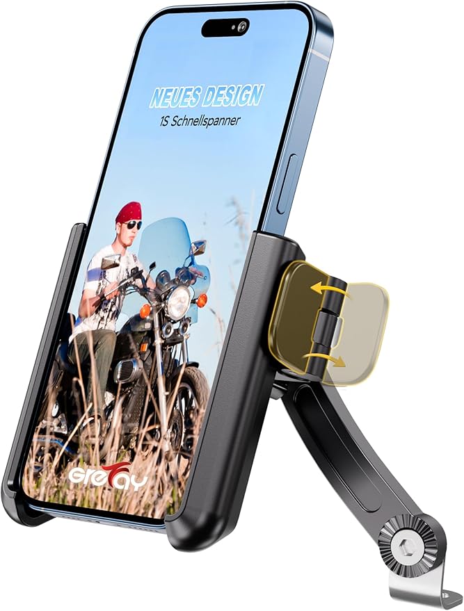 Motorcycle Phone Mount, 1S Quick Release Anti Shake Motorbike Phone Holder for 3.5-7.0 Inch Smartphone for Motorcycle Mirror Phone Mount with 360° Rotatabe