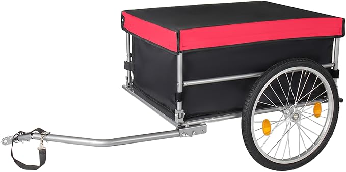 Aluminum Bicycle Trailer, Foldable Bike Cargo Trailer with Universal Hitch, 20'' Wheels, Removable Cover, Folding Frame Quick Release, Ebike Trailers for Camping, Groceries, 120 LBS Capacity, Red