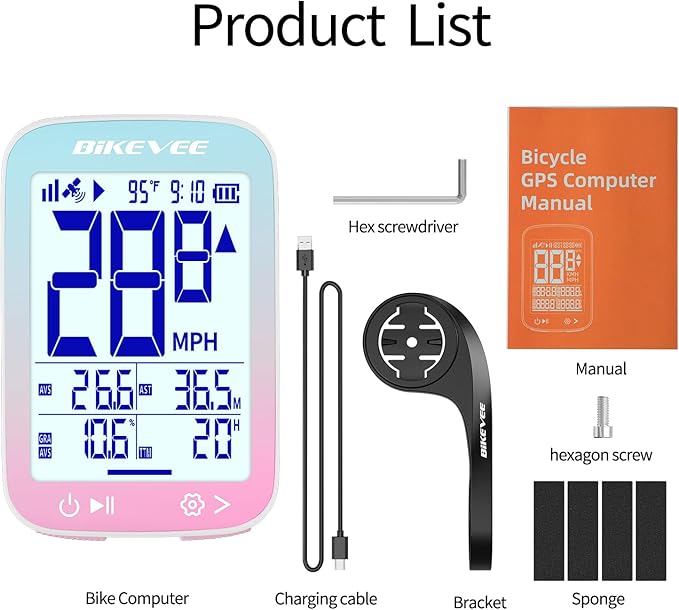 Bike Speedometer GPS Wireless Cycling Computer – Auto Start/Stop, Auto Backlight, Waterproof Bicycle Odometer MPH KM/H, 2.4" LCD Display