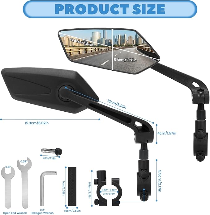 1 Pair Bike Mirror Handlebar Mount, Rear View Mirror for Mountain Road Dirt Bike Motorcycle Electric Scooter, Bicycle Bar End Rearview Mirrors E Ebike Side Mirror Accessories for Men Adult