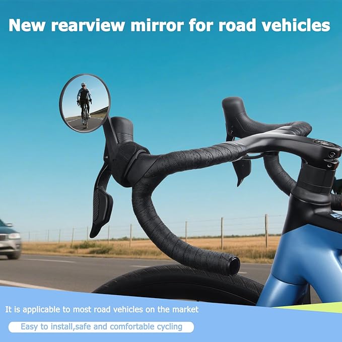 Road Bike Mirror, Cycling rearview mirrors, Wide Angle Convex Adjustable Rotatable Scratch Resistant Shockproof bicycle Mirrors of road Bikes, Mount to road bike brake handle (RIGHT)
