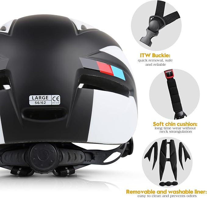 Bike Helmet for Adults Bicycle Helmet with Detachable Magnetic Googles & Adjustable Dial for Mountain Bikes, Road Bikes, Electric Bikes, Scooter