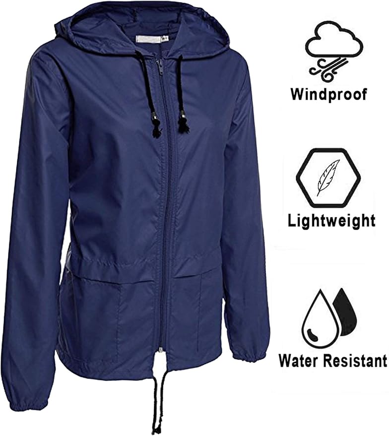 Avoogue Raincoat Women Lightweight Waterproof Rain Jackets Packable Outdoor Hooded Windbreaker