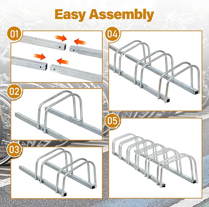 F2C 1-6 Bike Floor Parking Rack Adjustable Bicycle Stand Organizer for Garage Storage, Indoor and Outdoor Silver