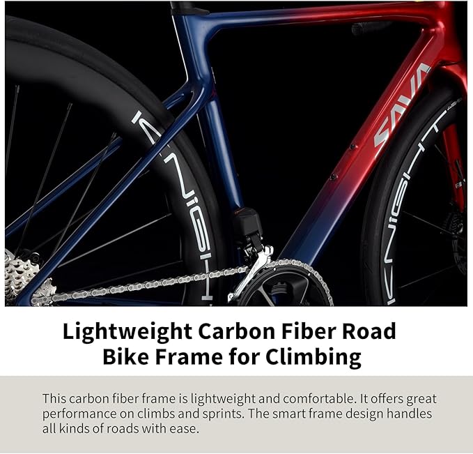 SAVADECK Carbon Fibre Road Bike, Hydraulic Oil Disc Bike with Carbon Fibre Frame and Wheelset, Lightweight Racing Bicycle with R7120 24S Shift Set for Adults