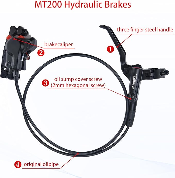 MT200 Style MTB Hydraulic Disc Brakes Set,2 Piston Left Front 800mm & Right Rear 1550mm MTB Hydraulic Brakes, Aluminum Alloy Mountain Bike Hydraulic Bicycle Disc Brake