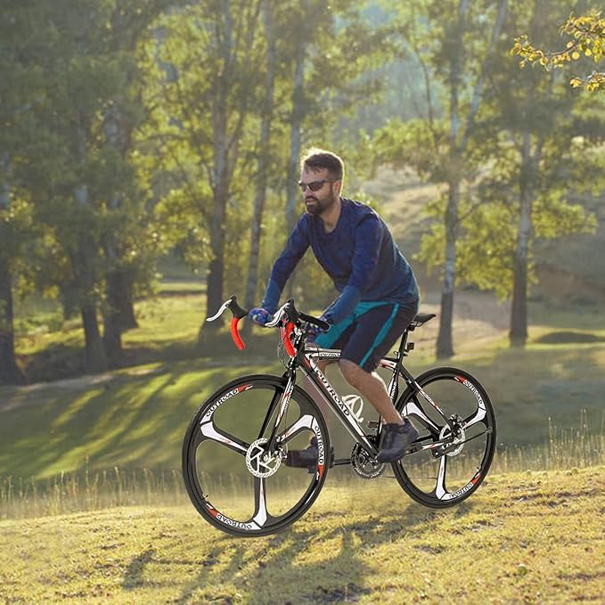 700C Wheel Road Commuter Bike, 14 Speed Shifter, Dual Disc Brakes Racing Bicycle with Light Aluminum Alloy Frame for Adult Men and Women