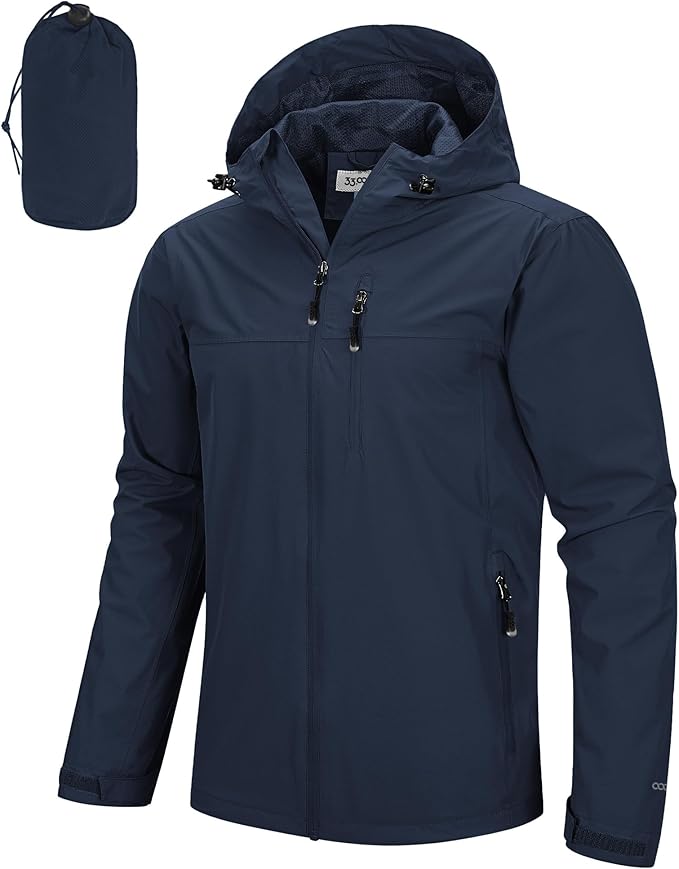 33,000ft Men's Packable Rain Jacket Lightweight Rain Shell Jacket with Hood Waterproof Raincoat for Cycling