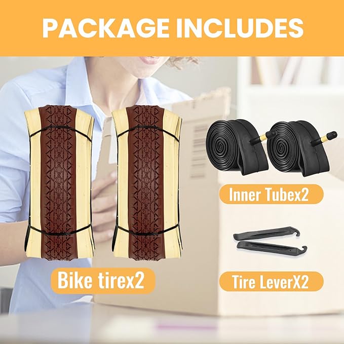 Hycline 26x2.125 Cruiser Bike Tires Set: 2-Pack 26-inch Premium Butyl Rubber High-Performance Folding Replacement Bicycle Tires for Beach Cruiser and Urban Commuting Bicycle