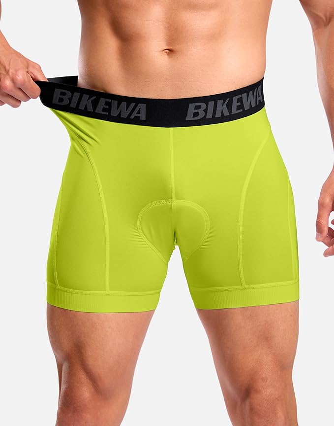 Bikewa Men's Cycling Underwear with Anti-Slip Leg Grips 4D Padded Bike Shorts MTB Liner for Bicycle Biking Riding