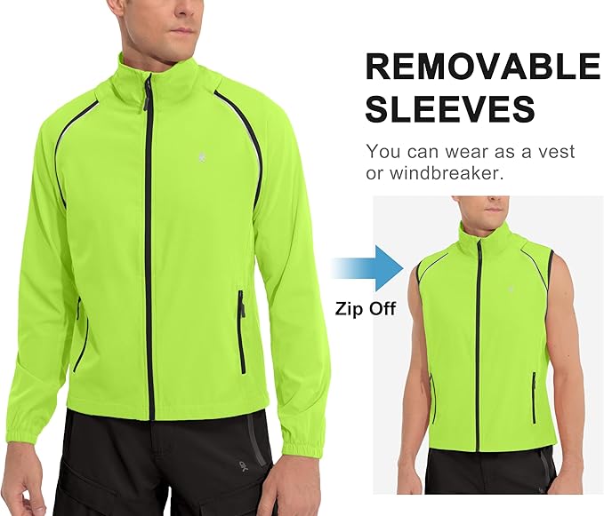 Little Donkey Andy Men's Quick-dry Running Jacket, Convertible UPF 50+ Cycling Jacket Windbreaker with Removable Sleeves