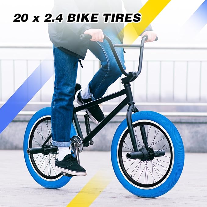 20 x 2.4 inch Bike tire Blue BMX tire 20 inch 2 Pack 20 Bike Tires,Kids Bike Tires Folding Replacement Tires Suitable for Bicycle Tires 20x2.35 20x2.4,20x2.5,3 Colors