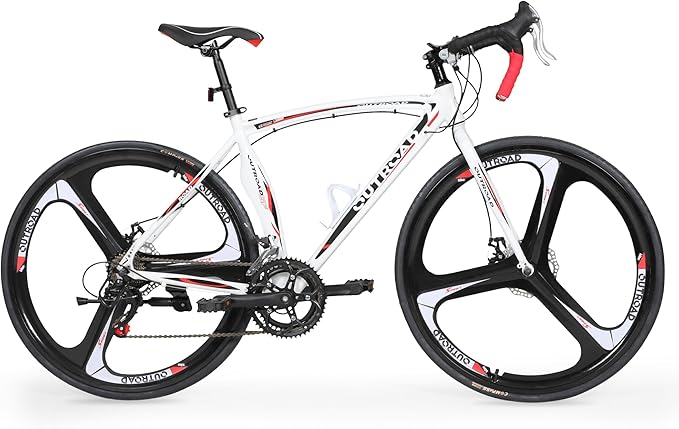 Outroad Hybrid Bikes, 26 inch 14/21 Speed 700C Wheel Road Bike with Light Aluminum Alloy Frame Commuter Bicycle with Dual Disc/V Brakes for Adult Women and Men Blue,Red,Black,White
