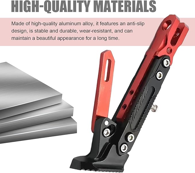 Motorcycle Kickstand, Height Adjustable Foot Side Support Parking Kickstand, Aluminum Alloy Tripod Holder Foot Side Support Stand Modified, Universal for Scooter Motorbike Motocross (Red)