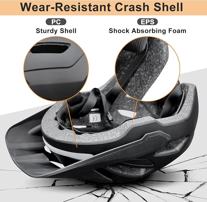 Bike Helmet, Helmets for Adults Men, Front and Back LED Lights Safe Certified MTB Road Bicycle Helmet with Adjustable Brim