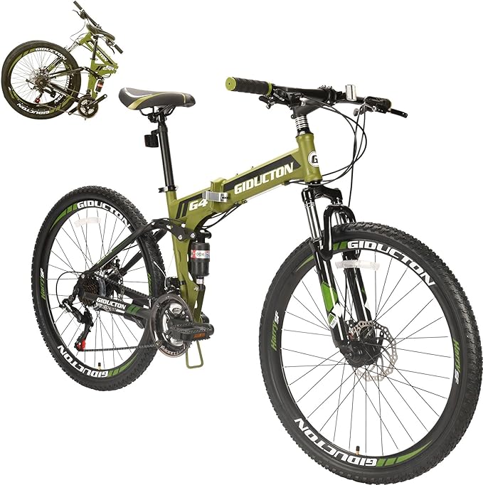26" Folding Mountain Bike,21 Speed Full Suspension Foldable Bikes,Dual Disc Brakes Bicycle for Adults