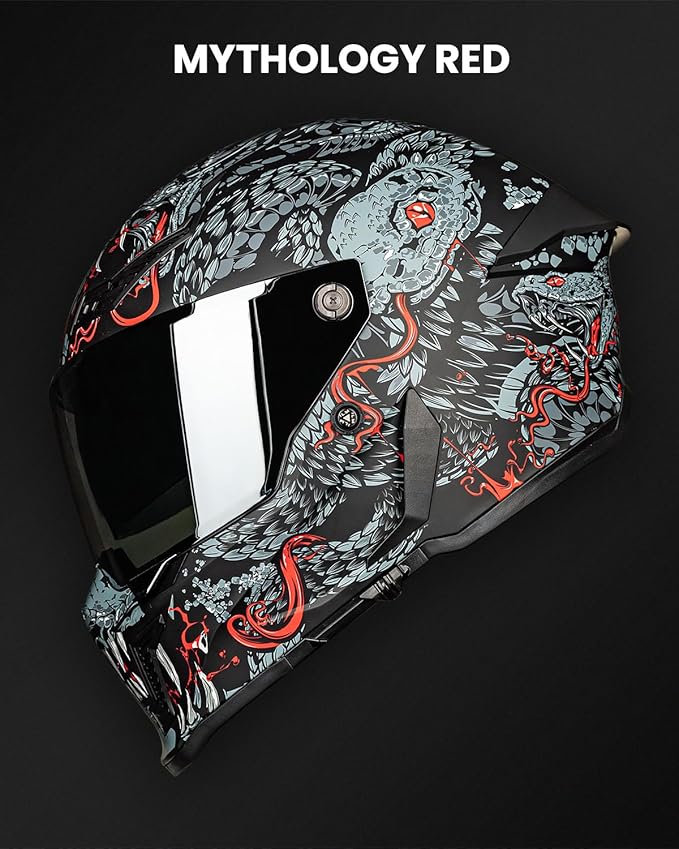 ILM Motorcycle Helmets for Adult Men Women Full Face DOT ECE Powersports Dual Visor Street Racing Helmet with Pinlock Cascos para Motos Model MF509 (Mythology Red, 2XL)
