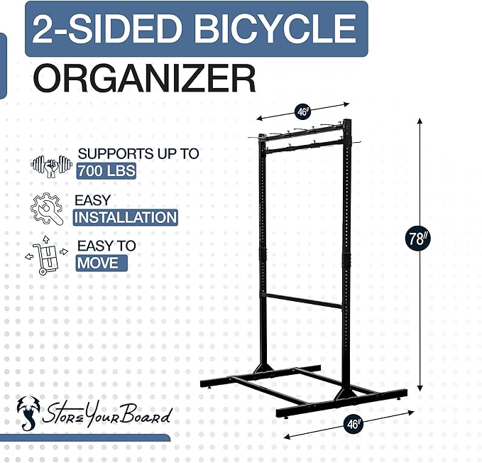 StoreYourBoard Freestanding Bike Rack for 8 Bikes - Heavy Duty Aluminum & Steel Indoor Bike Rack Garage - Space-Saving Vertical Bike Rack for Road, Mountain, and Hybrid Bicycles - Holds Up to 300 Lbs