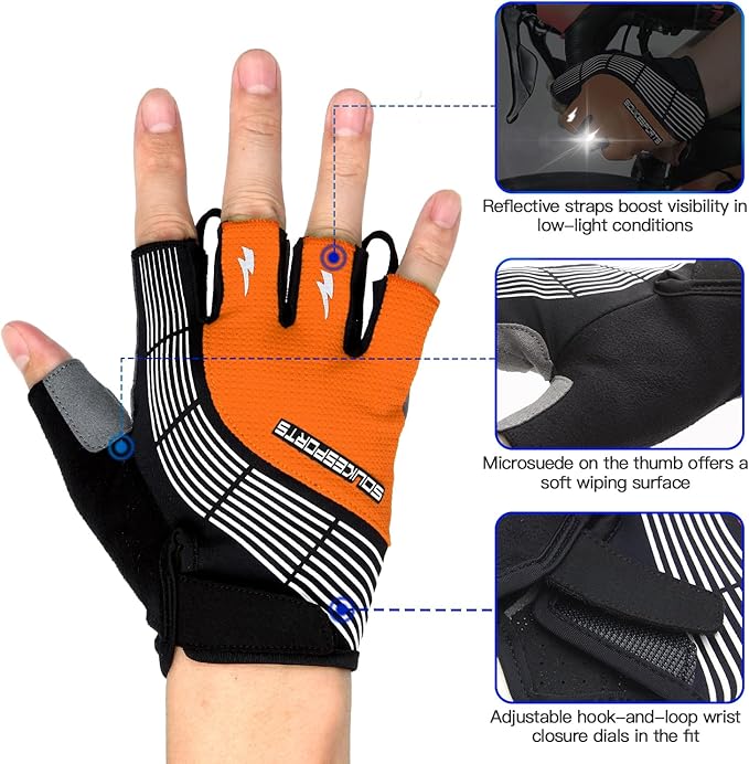 Souke Sports Cycling Bike Gloves - Padded Half Finger Bicycle Gloves with Shock-Absorbing, Anti-Slip, Breathable MTB & Road Biking Features for Men & Women