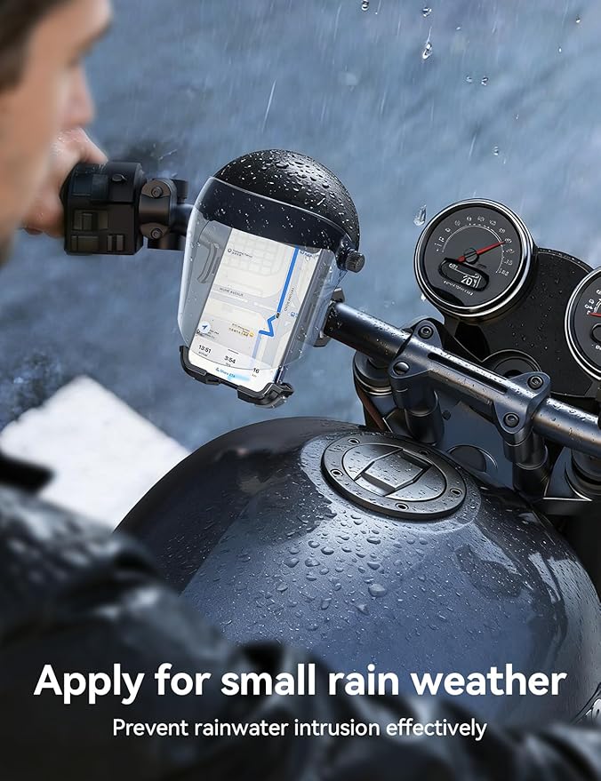 JOYROOM Motorcycle Phone Mount Holder, [All-Weather Sunshade & 120mph Secure Lock] Phone Holder for Motorcycle ATV UTV, [Metal Lock] Handlebar Phone Mount for iPhone 17 16 15 14 Pro, All 4.7-7" Phones