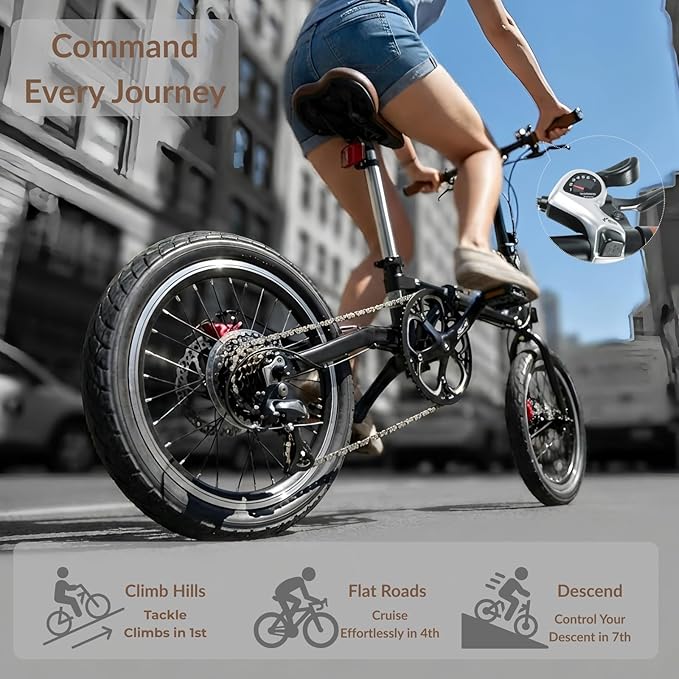 1-Second Quick Fold Bike: 16 Inch Adult Folding Bicycle, Lightweight 33lbs & 95% Pre-Assembled, 7-Speed Commuter Bike, Ultimate Space-Saver for City Travel