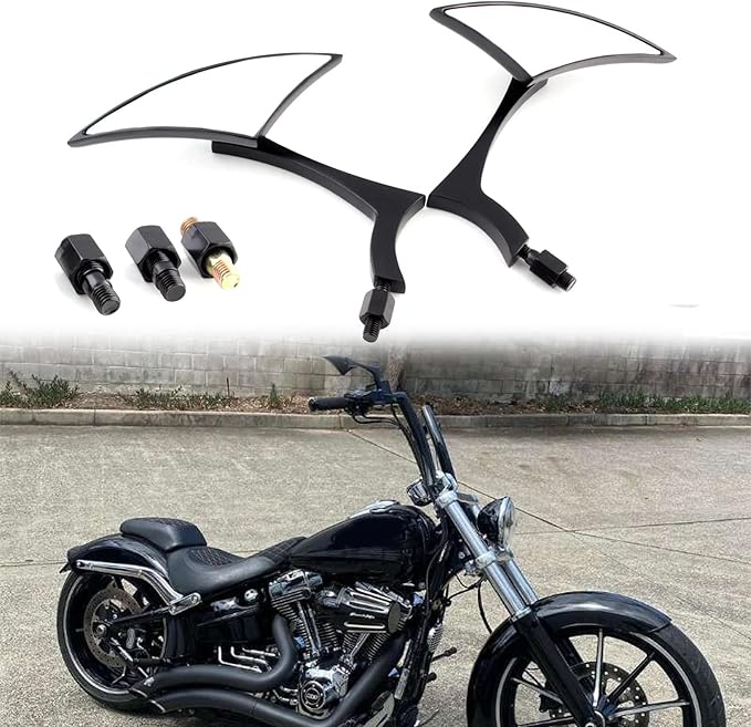 Black 8mm/10mm Motorcycle Spear Blade Rear View Side Mirrors for Cruiser Chopper Sportster Dyna Softail Street Bike Scooter Dirt Bike