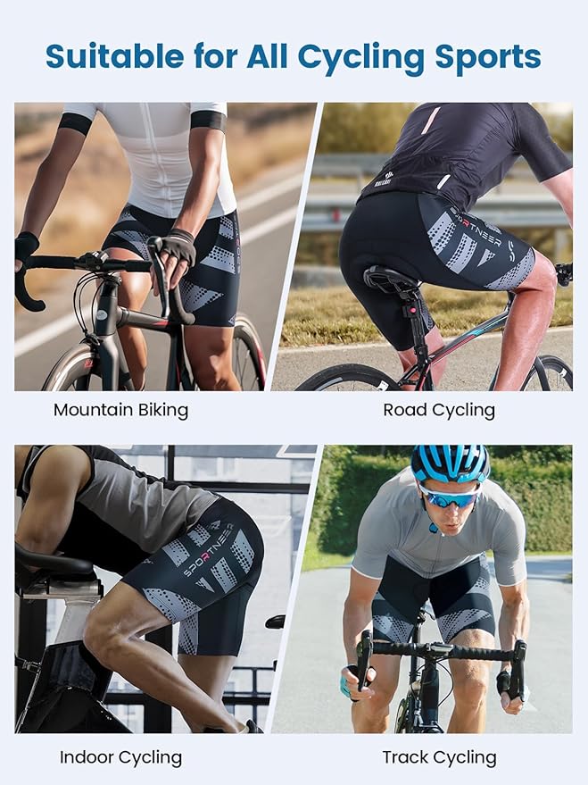 Sportneer Padded Bike Shorts for Men - 4D Padding Mens Bicycle Cycling Biking Clothing Shorts, Breathable and Absorbent