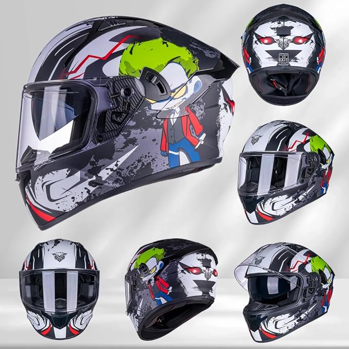 VCOROS Full Face Dual Visor Motorcycle Helmet for Adults Motorbike Street Bike Racing Helmets X9 DOT Approved with Black Visor