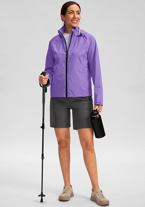 Bikewa Women's Cycling Rain Jackets Waterproof Windbreaker Lightweight Running Windproof Reflective Jacket Packable Hooded