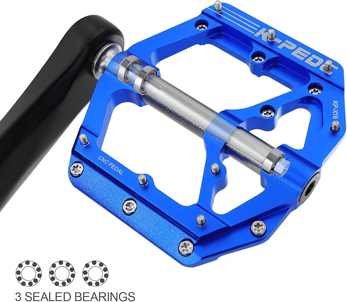 Aluminum Alloy 9/16" Bike Pedal MTB Wide Platform Flat Non-Slip Bicycle Pedals with 3 Bearings for Mountain Bikes, Road, BMX