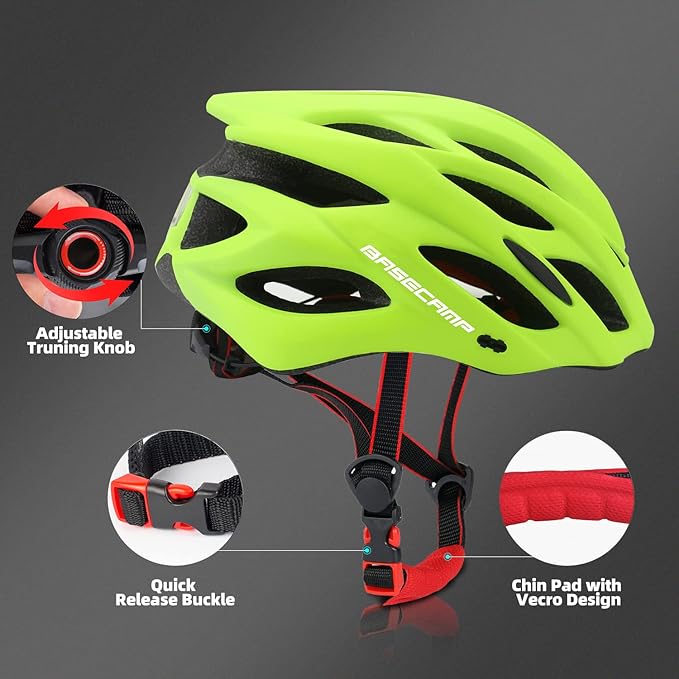 Basecamp Bike Helmet for Women Men with LED Safety Light Removable Sun Visor Lightweight Bicycle Helmet Adjustable Breathable Mountain & Road Cycling Helmets for Adult