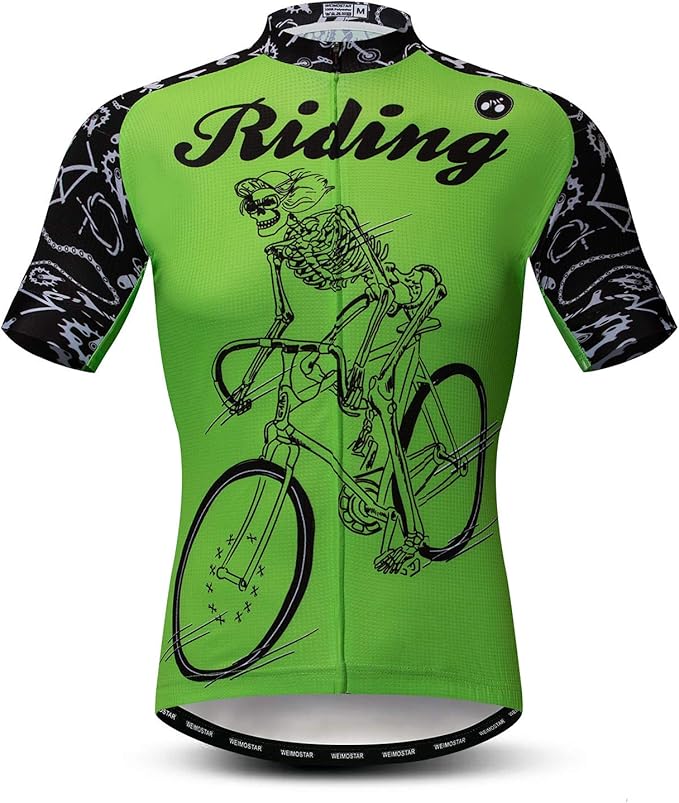 Men Cycling Jersey Skull Bike Short Sleeve Tops Quick-Dry Reflective 3-Pockets S-3XL
