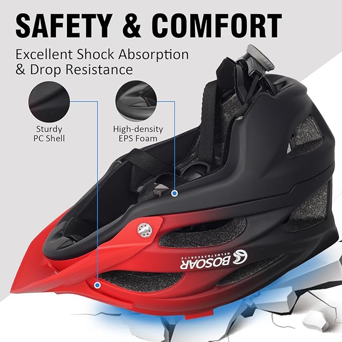 Mountain Bike Helmet,Adult Cycling Helmet with Camera Mount and Detachable Visor for Men Women Youth,Suggested Fit 55-61 Cm