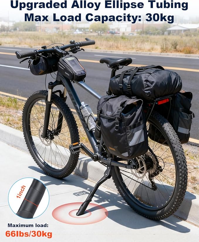Bike Kickstand Adjustable for Adult Bikes 24-29 Inch, Bicycle kickstand Aluminium Alloy, Anti-Slip Foot Pad Bike Stand Leg, Fits Mountain Bike, Commuter & Cargo Bicycle