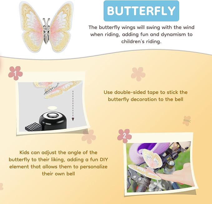 Kid's Bike Bell, Bicycle Horn for Girls, Children’s Bike Bells with Butterfly Design - Cute DIY Bicycle Bell for Girls, Crisp Sound, Easy to Install