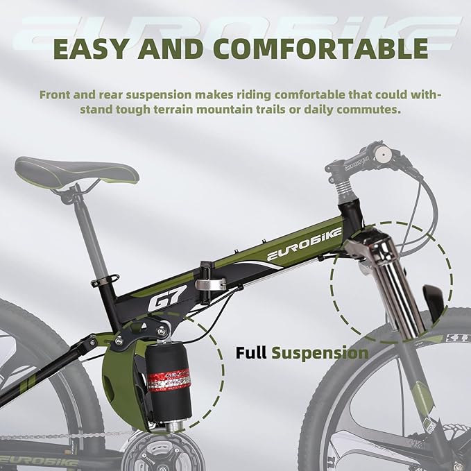 EUROBIKE YH-G7 Folding Mountain Bike 27.5 Inches Wheels 21 Speed Full Suspension Dual Disc Brakes Foldable Frame Bicycle for Men
