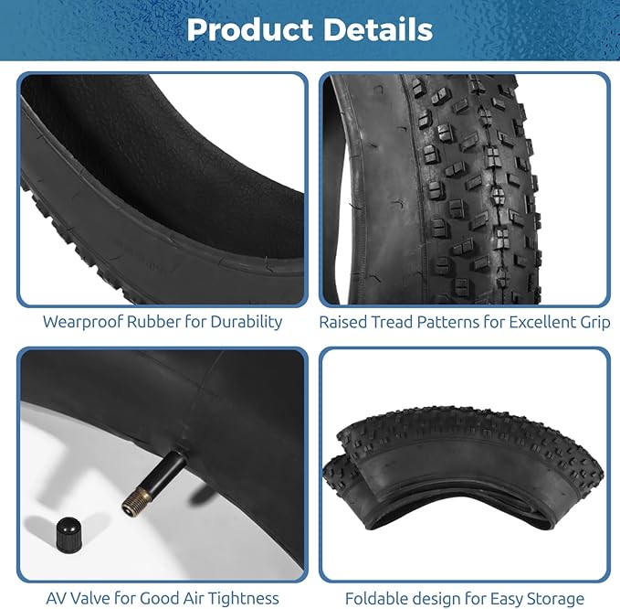 20x4.0 Fat Tire and Tube, Folding 100-406/20 x 4 Fat Tire Puncture Resistant with Ebike Tires 20x4 Inner Tube, 20 Inch Fat Tires for Snow, Beach, Mountain