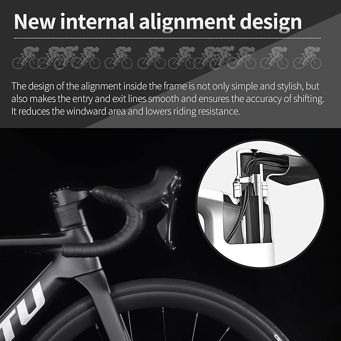 KOOTU Carbon Road Bike, T800 Lightweight Carbon Fiber Frame Racing Bicycle with Shimano 105 R7000 22 Speed Groupset and Mechanical Disc Brake for Adult