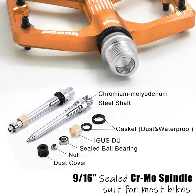 MTB Pedals Flat, Gravel Bike Pedals Flat, Light CNC Aluminum Alloy Platform Pedal w 3 Bearings Cr-Mo Spindle, Grippy Bicycle Pedals w 16pcs Pins, Mountain Bike Pedals Adult Child BMX Bike 9/16"